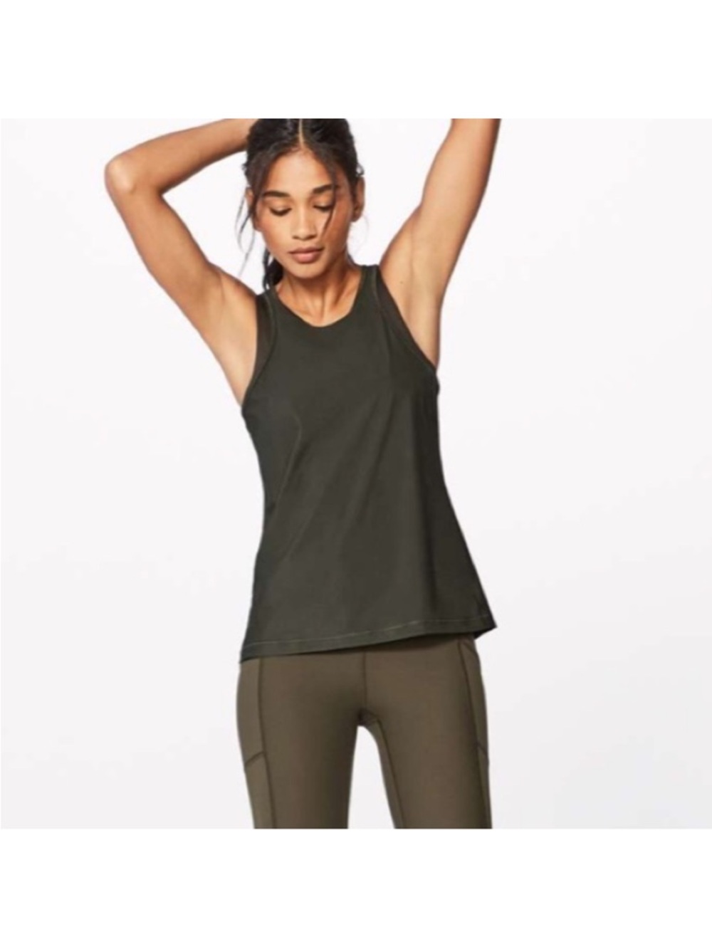Lululemon Olive Green Racerback Tank Top Size 12 Mesh Back Athletic
